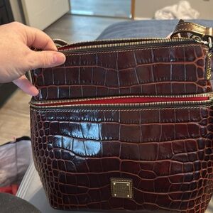 Dooney & Bourke Dark Brown Croc-Embossed Leather Crossbody